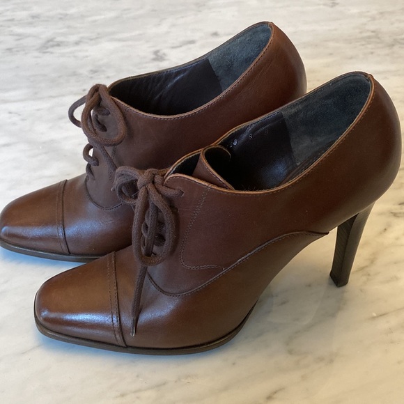 Ralph Lauren Purple Label Leather Heeled Oxfords - sz 38 - Picture 7 of 11